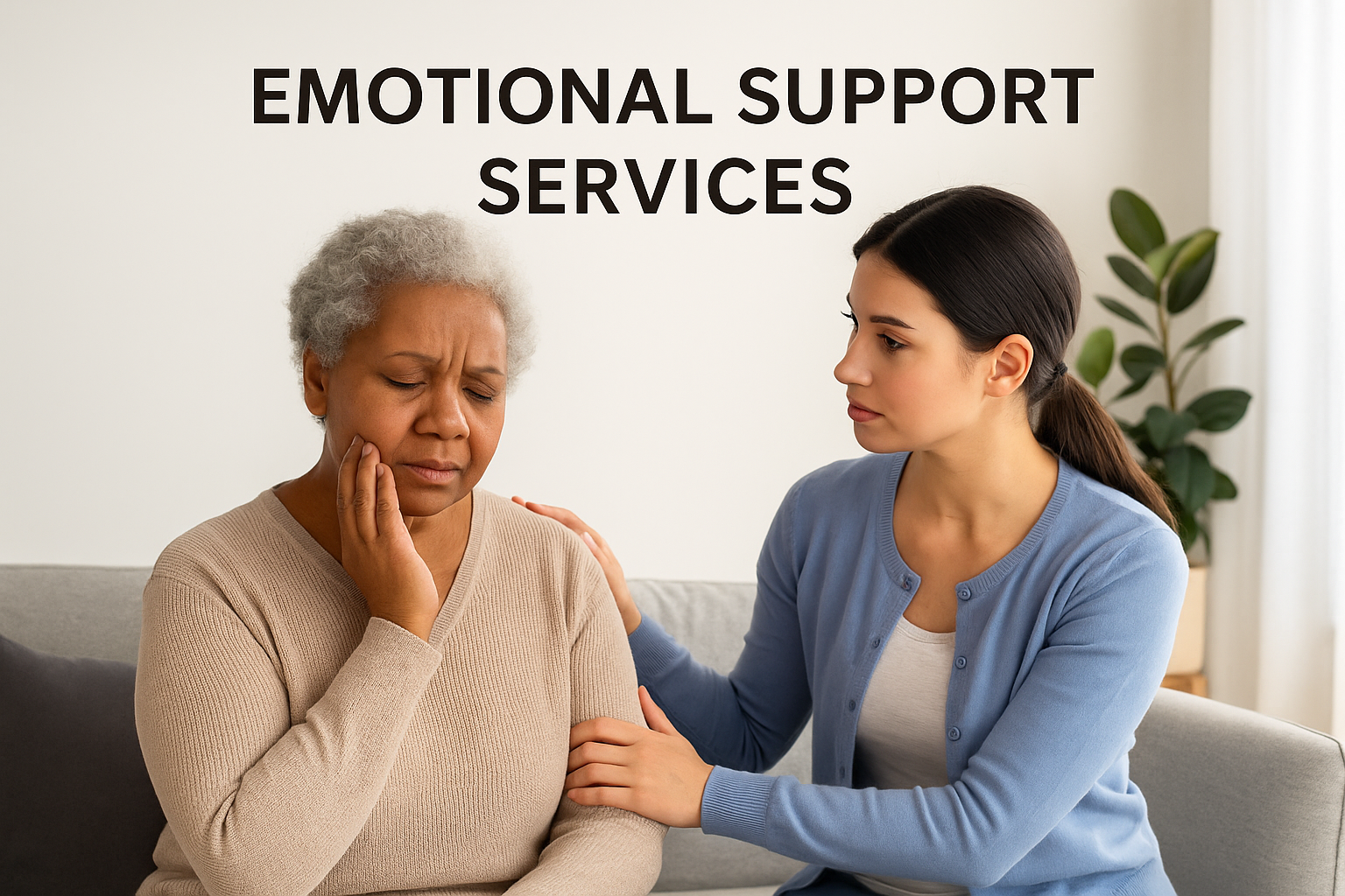 Professional caregiver providing emotional support to senior in Montgomery County