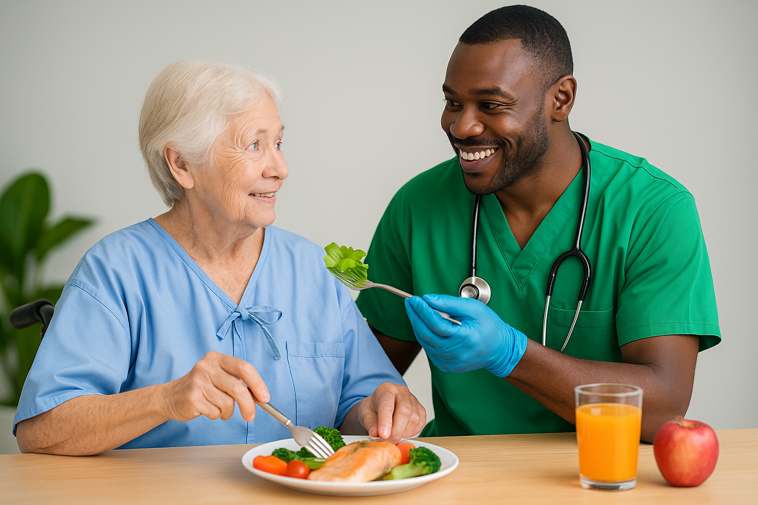 Professional caregiver providing nutrition support in Montgomery County home